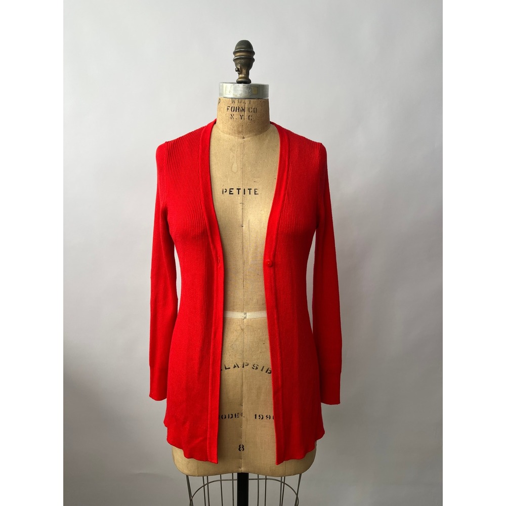 Cable & Gauge Red Ribbed Knit Longline Cardigan Sweater Small Single Button
